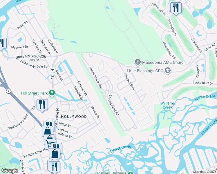 map of restaurants, bars, coffee shops, grocery stores, and more near 1322 Hunters Rest Drive in North Myrtle Beach