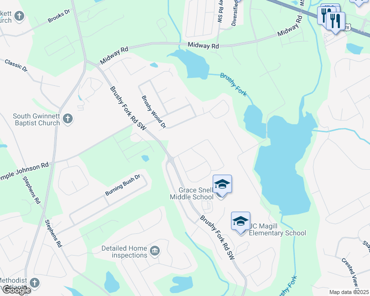 map of restaurants, bars, coffee shops, grocery stores, and more near 3531 Lilly Brook Drive in Loganville