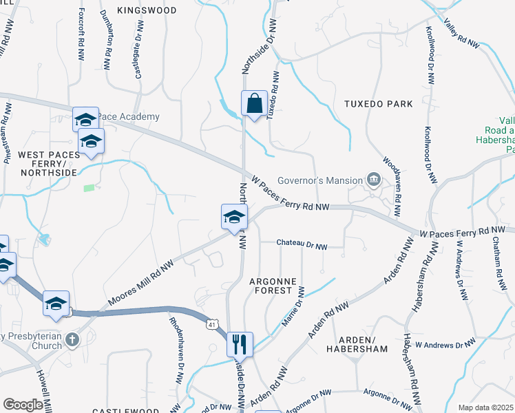 map of restaurants, bars, coffee shops, grocery stores, and more near 3288 Northside Drive Northwest in Atlanta