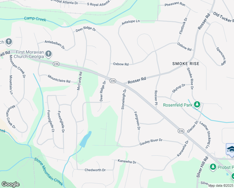 map of restaurants, bars, coffee shops, grocery stores, and more near 2110 Stoneleigh Drive in Stone Mountain
