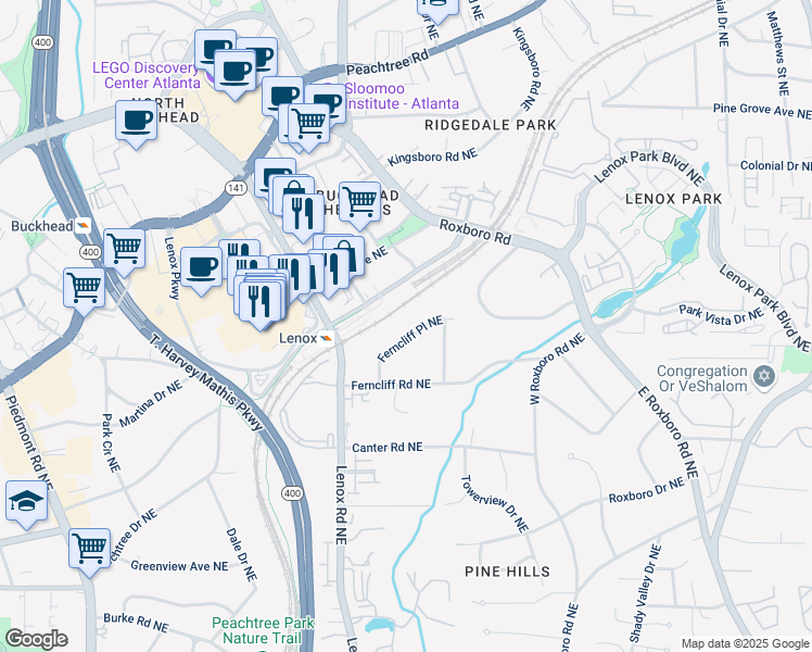 map of restaurants, bars, coffee shops, grocery stores, and more near 3318 Ferncliff Place Northeast in Atlanta