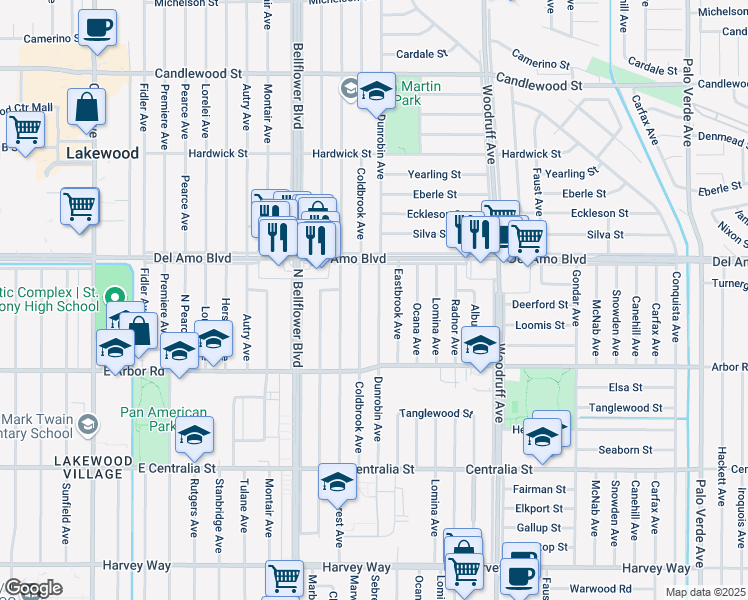 map of restaurants, bars, coffee shops, grocery stores, and more near 4823 Dunrobin Avenue in Lakewood