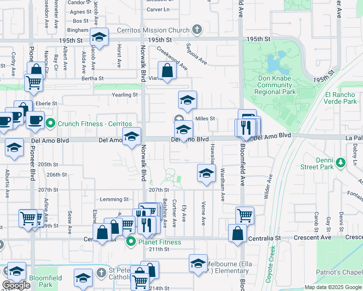 map of restaurants, bars, coffee shops, grocery stores, and more near 20300 Belshire Avenue in Lakewood
