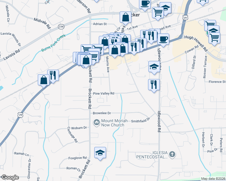 map of restaurants, bars, coffee shops, grocery stores, and more near 2103 Morris Avenue in Tucker