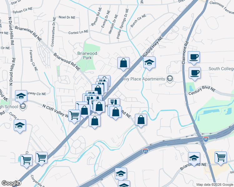 map of restaurants, bars, coffee shops, grocery stores, and more near in Atlanta