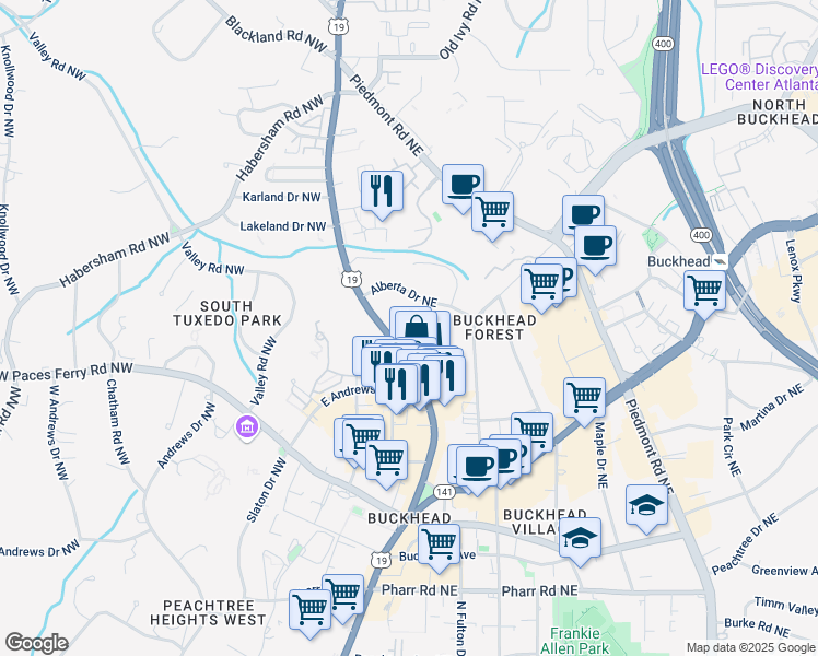 map of restaurants, bars, coffee shops, grocery stores, and more near 257 Alberta Drive Northeast in Atlanta