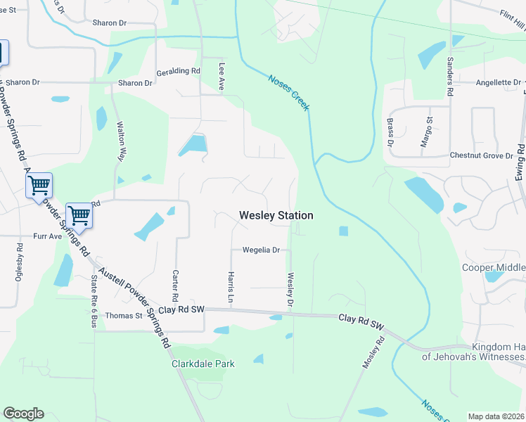 map of restaurants, bars, coffee shops, grocery stores, and more near 4483 Wesley Way in Austell