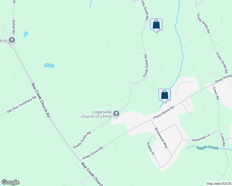 map of restaurants, bars, coffee shops, grocery stores, and more near 3440 Highland Way in Loganville