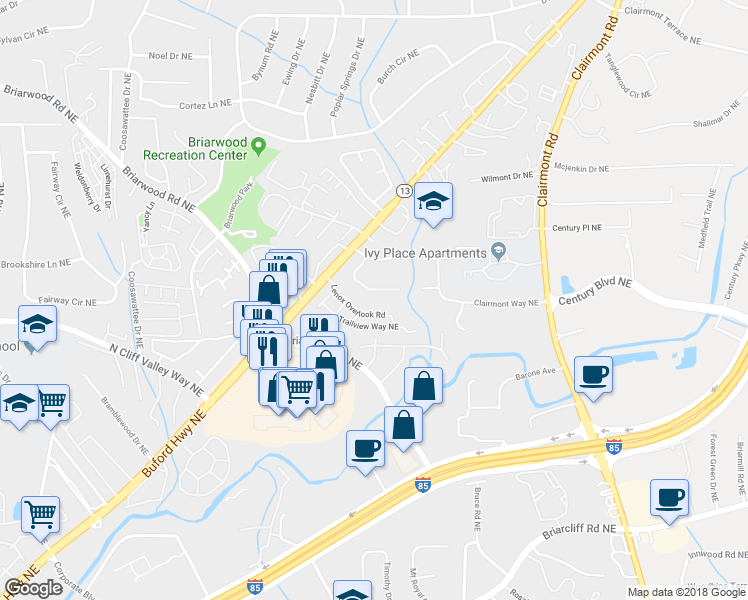 map of restaurants, bars, coffee shops, grocery stores, and more near 1619 Folkstone Road Northeast in Atlanta