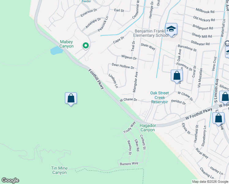 map of restaurants, bars, coffee shops, grocery stores, and more near 1487 Meadowcrest Circle in Corona