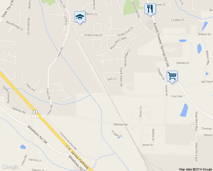 map of restaurants, bars, coffee shops, grocery stores, and more near 4340 Starboard Dr in Powder Springs