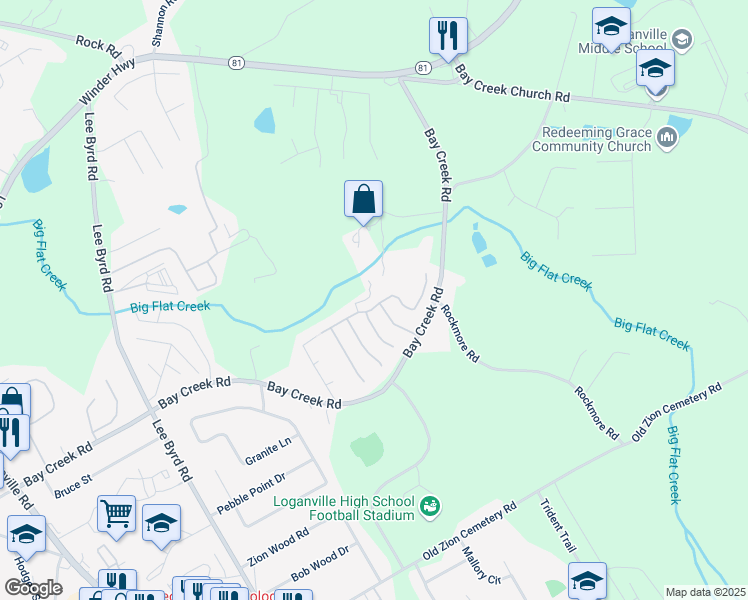 map of restaurants, bars, coffee shops, grocery stores, and more near 960 Spanish Moss Tr in Loganville