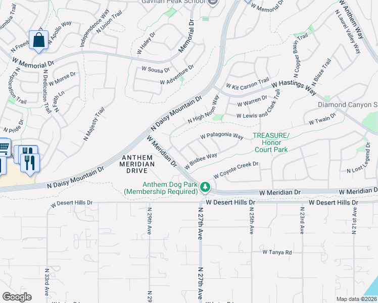 map of restaurants, bars, coffee shops, grocery stores, and more near 2756 West Patagonia Way in New River