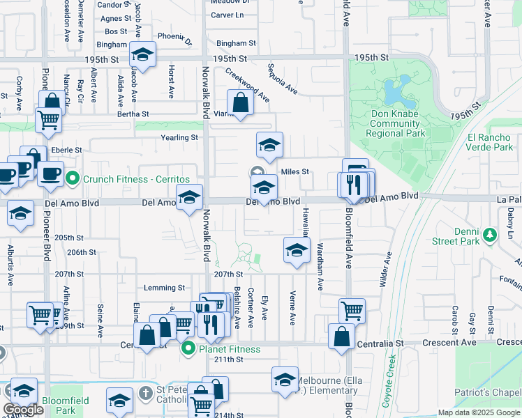 map of restaurants, bars, coffee shops, grocery stores, and more near 20300 Belshire Avenue in Lakewood