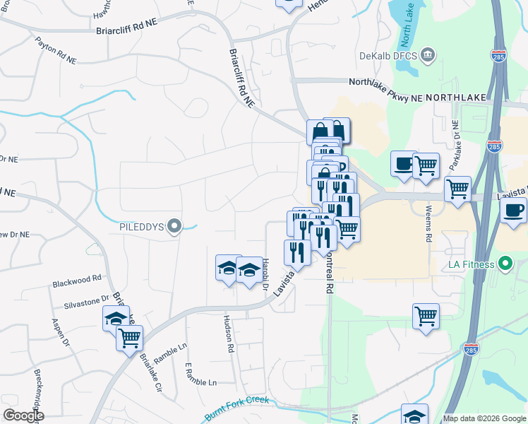 map of restaurants, bars, coffee shops, grocery stores, and more near 2073 Zelda Drive Northeast in Atlanta