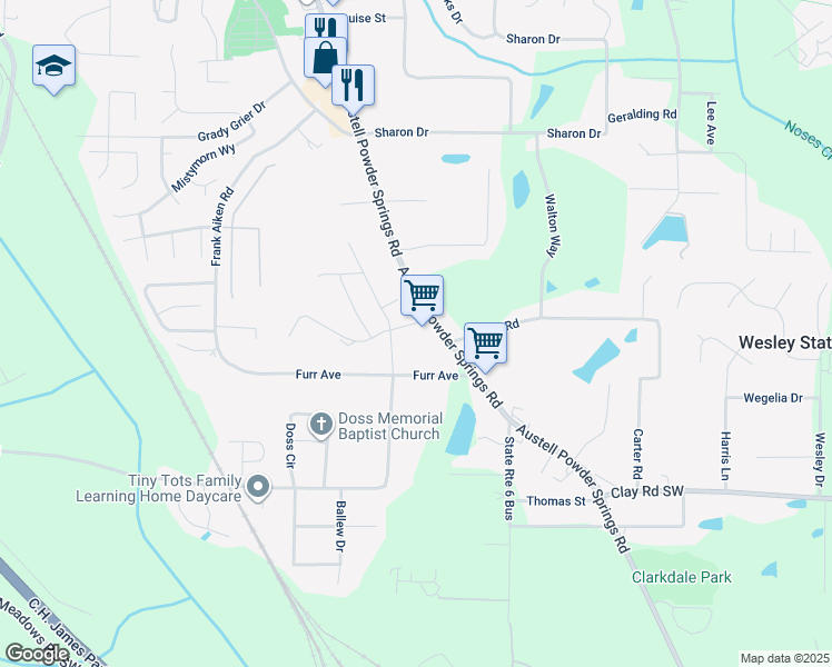 map of restaurants, bars, coffee shops, grocery stores, and more near 4434 Smith Drive in Powder Springs