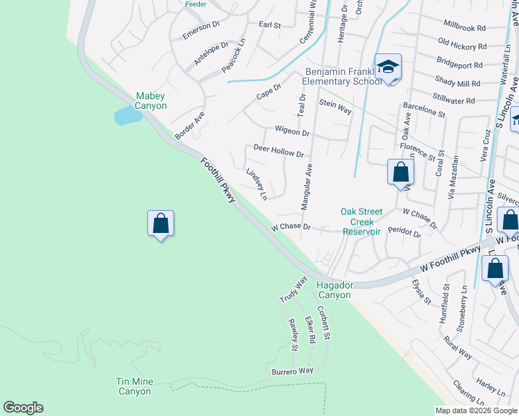 map of restaurants, bars, coffee shops, grocery stores, and more near 1487 Meadowcrest Circle in Corona