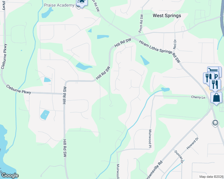 map of restaurants, bars, coffee shops, grocery stores, and more near 5376 Sorrells Path in Powder Springs