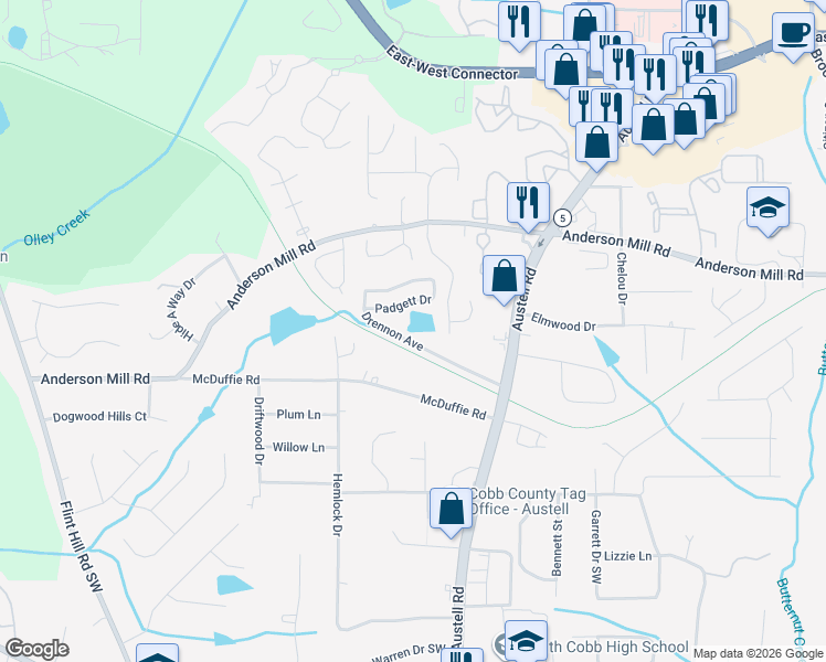map of restaurants, bars, coffee shops, grocery stores, and more near 2040 Drennon Avenue in Austell