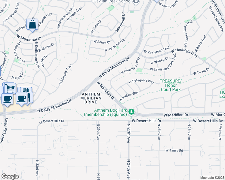 map of restaurants, bars, coffee shops, grocery stores, and more near 39774 North High Noon Way in New River