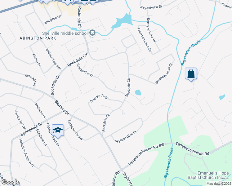 map of restaurants, bars, coffee shops, grocery stores, and more near 3081 Eastland Way in Snellville