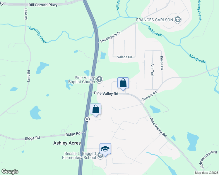 map of restaurants, bars, coffee shops, grocery stores, and more near 35 Lawanda Lane in Hiram