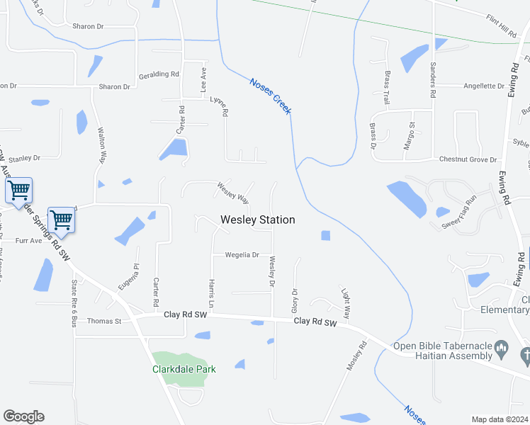 map of restaurants, bars, coffee shops, grocery stores, and more near 4366 Wesley Drive in Austell