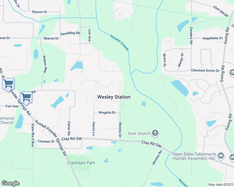 map of restaurants, bars, coffee shops, grocery stores, and more near 4364 Wesley Drive in Austell