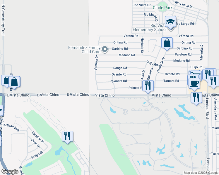 map of restaurants, bars, coffee shops, grocery stores, and more near 67200 Peineta Road in Cathedral City