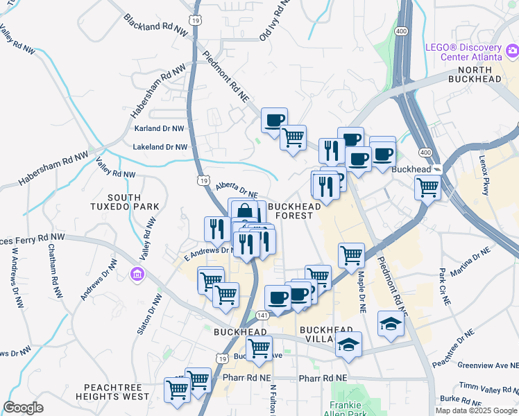 map of restaurants, bars, coffee shops, grocery stores, and more near 277 Alberta Drive Northeast in Atlanta