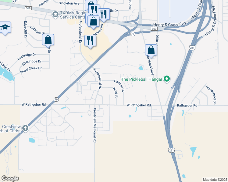 map of restaurants, bars, coffee shops, grocery stores, and more near 5412 Ricci Street in Wichita Falls