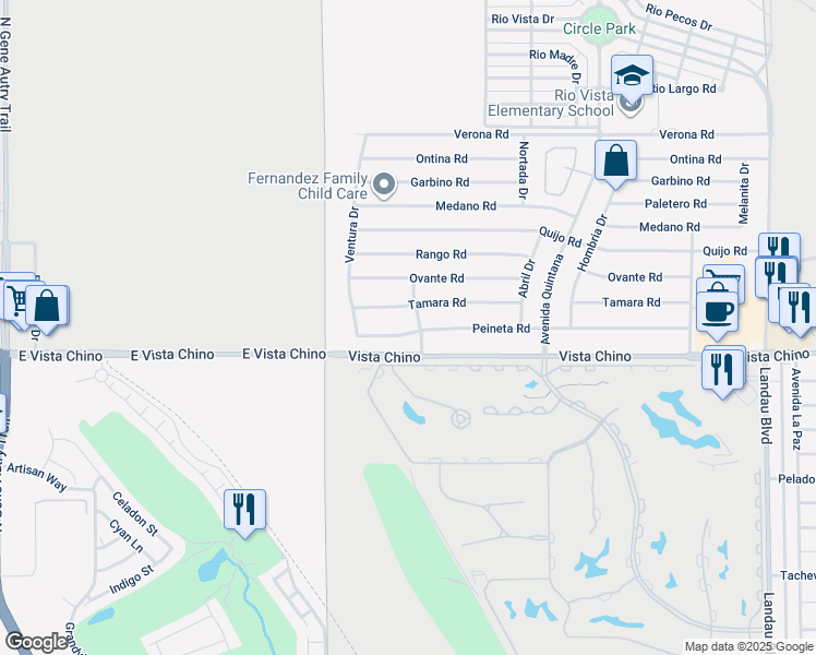 map of restaurants, bars, coffee shops, grocery stores, and more near 67200 Peineta Road in Cathedral City