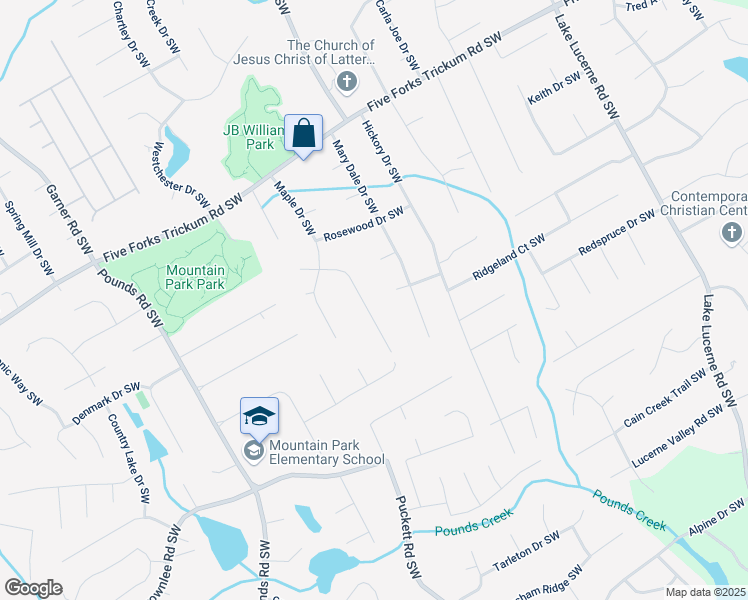 map of restaurants, bars, coffee shops, grocery stores, and more near 1398 Ridgewood Drive Southwest in Lilburn