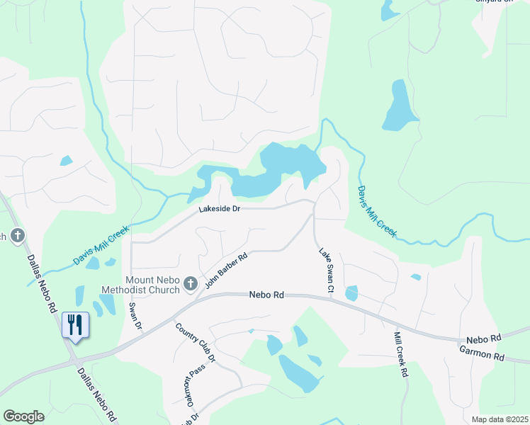 map of restaurants, bars, coffee shops, grocery stores, and more near 526 Lakeside Drive in Hiram