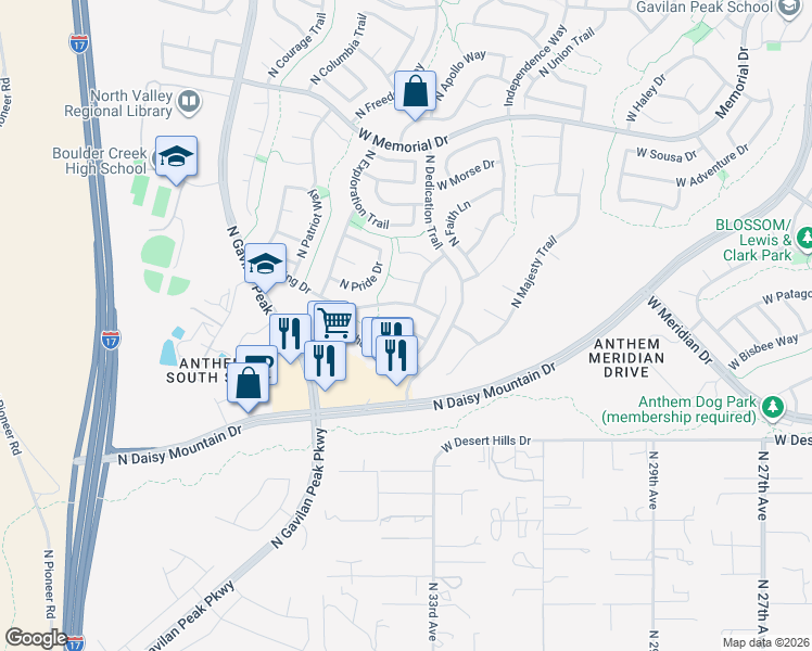 map of restaurants, bars, coffee shops, grocery stores, and more near 3313 West King Drive in New River