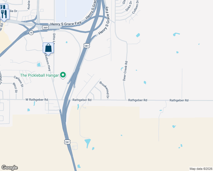 map of restaurants, bars, coffee shops, grocery stores, and more near 5211 Brookwood Drive in Wichita Falls