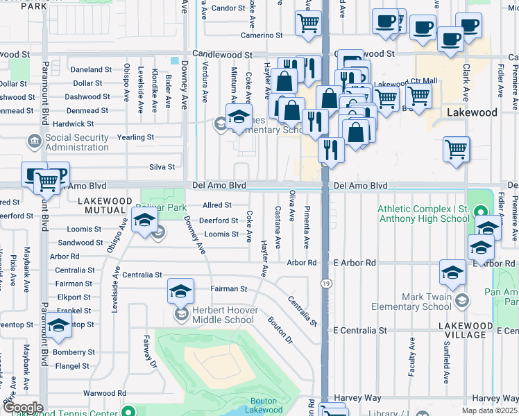 map of restaurants, bars, coffee shops, grocery stores, and more near 4839 Hayter Avenue in Lakewood