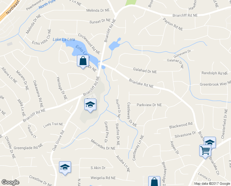map of restaurants, bars, coffee shops, grocery stores, and more near 2130 Starfire Dr NE in Atlanta