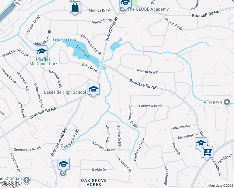 map of restaurants, bars, coffee shops, grocery stores, and more near 2130 Starfire Drive Northeast in Atlanta