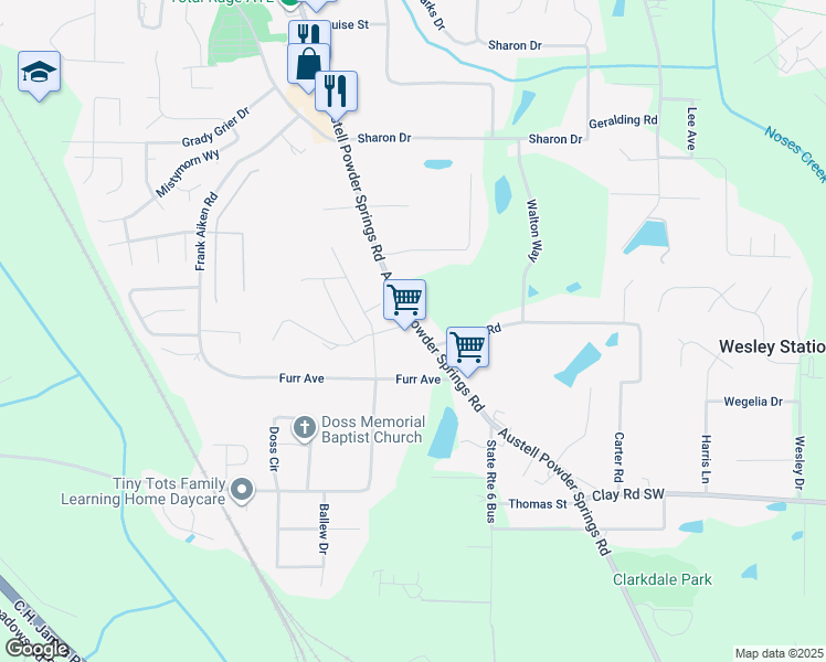 map of restaurants, bars, coffee shops, grocery stores, and more near 4434 Smith Drive in Powder Springs