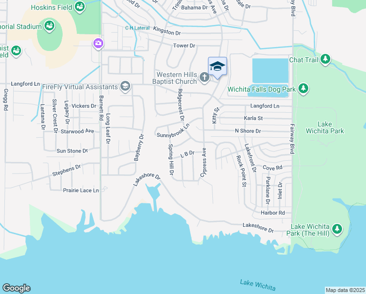 map of restaurants, bars, coffee shops, grocery stores, and more near 5109 Tillie Drive in Wichita Falls