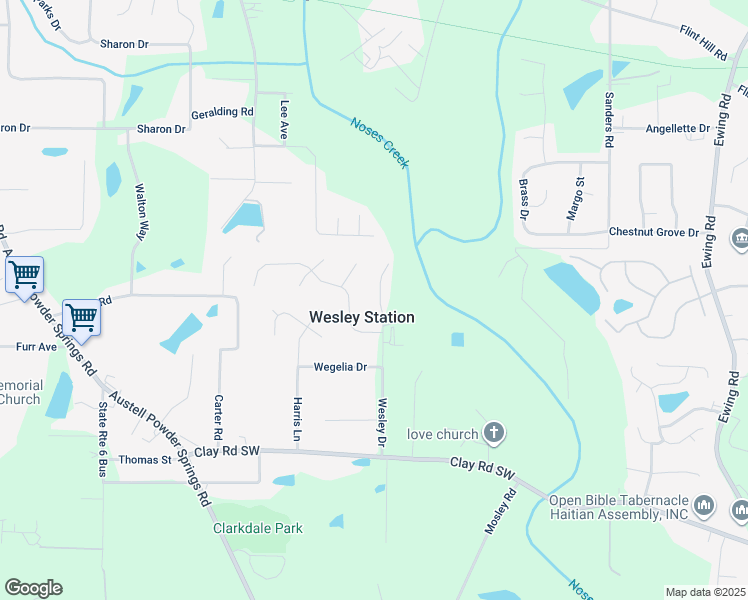 map of restaurants, bars, coffee shops, grocery stores, and more near 4364 Wesley Drive in Austell