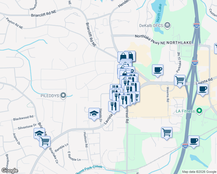 map of restaurants, bars, coffee shops, grocery stores, and more near 2109 Zelda Dr NE in Atlanta