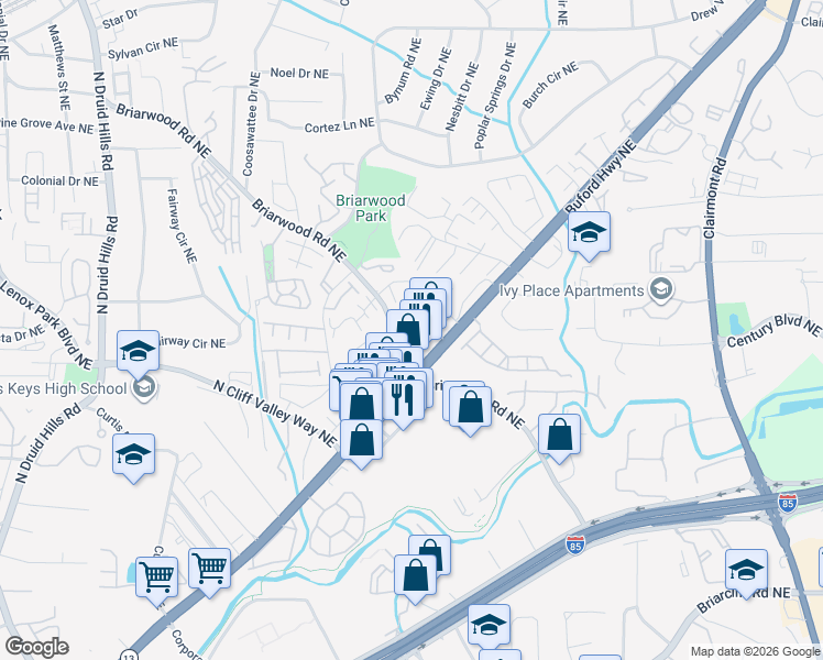 map of restaurants, bars, coffee shops, grocery stores, and more near 82 Vernon Road in Atlanta