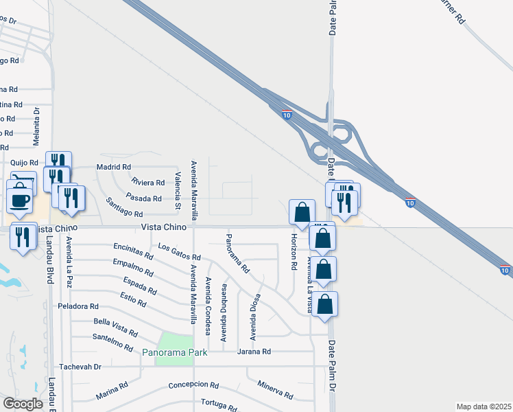 map of restaurants, bars, coffee shops, grocery stores, and more near 27846 Tangelo St in Cathedral City