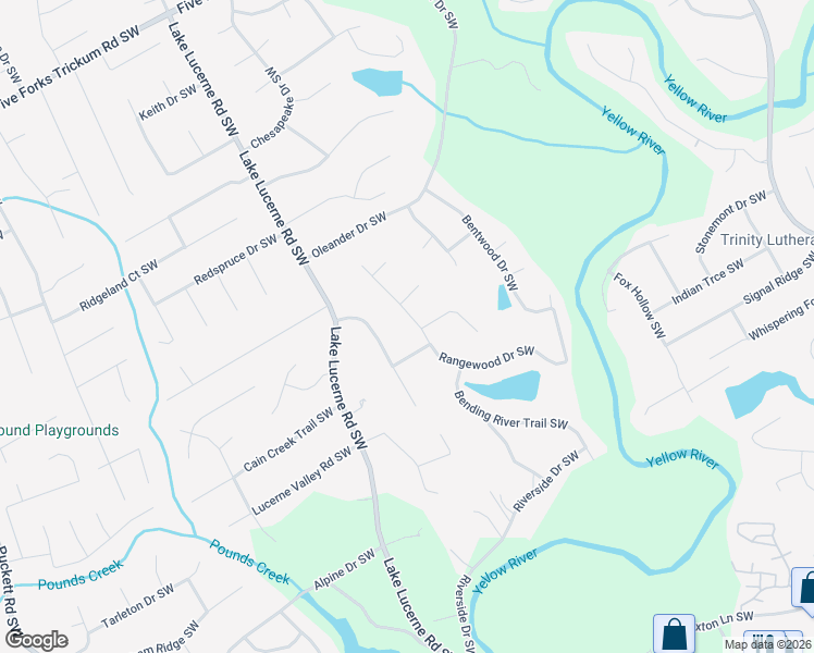 map of restaurants, bars, coffee shops, grocery stores, and more near 1609 Rangewood Dr SW in Lilburn