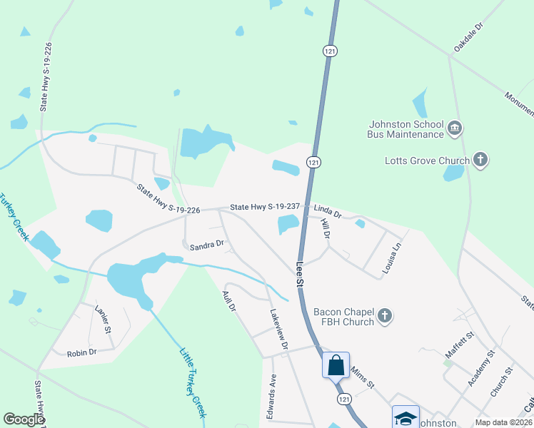 map of restaurants, bars, coffee shops, grocery stores, and more near 280 Lanier Road in Johnston