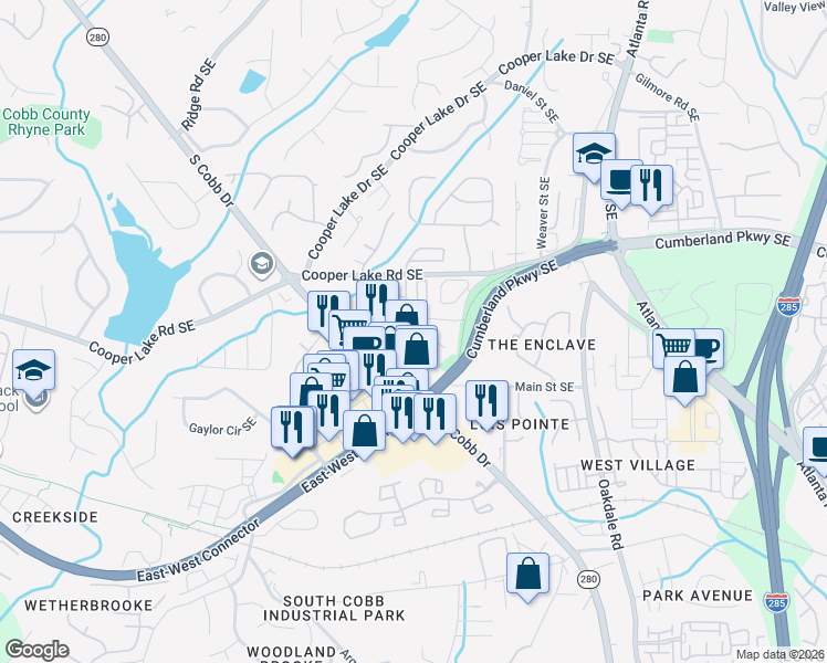 map of restaurants, bars, coffee shops, grocery stores, and more near 1868 Fox Chapel Drive Southeast in Smyrna