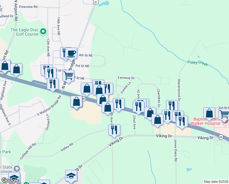 map of restaurants, bars, coffee shops, grocery stores, and more near 2730-2734 Old U.S. 78 in Jasper