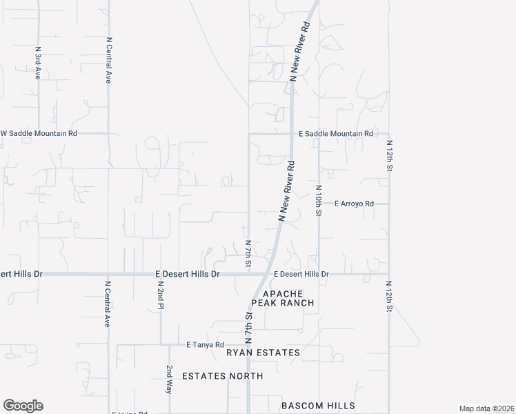 map of restaurants, bars, coffee shops, grocery stores, and more near 39722 North New River Road in Phoenix
